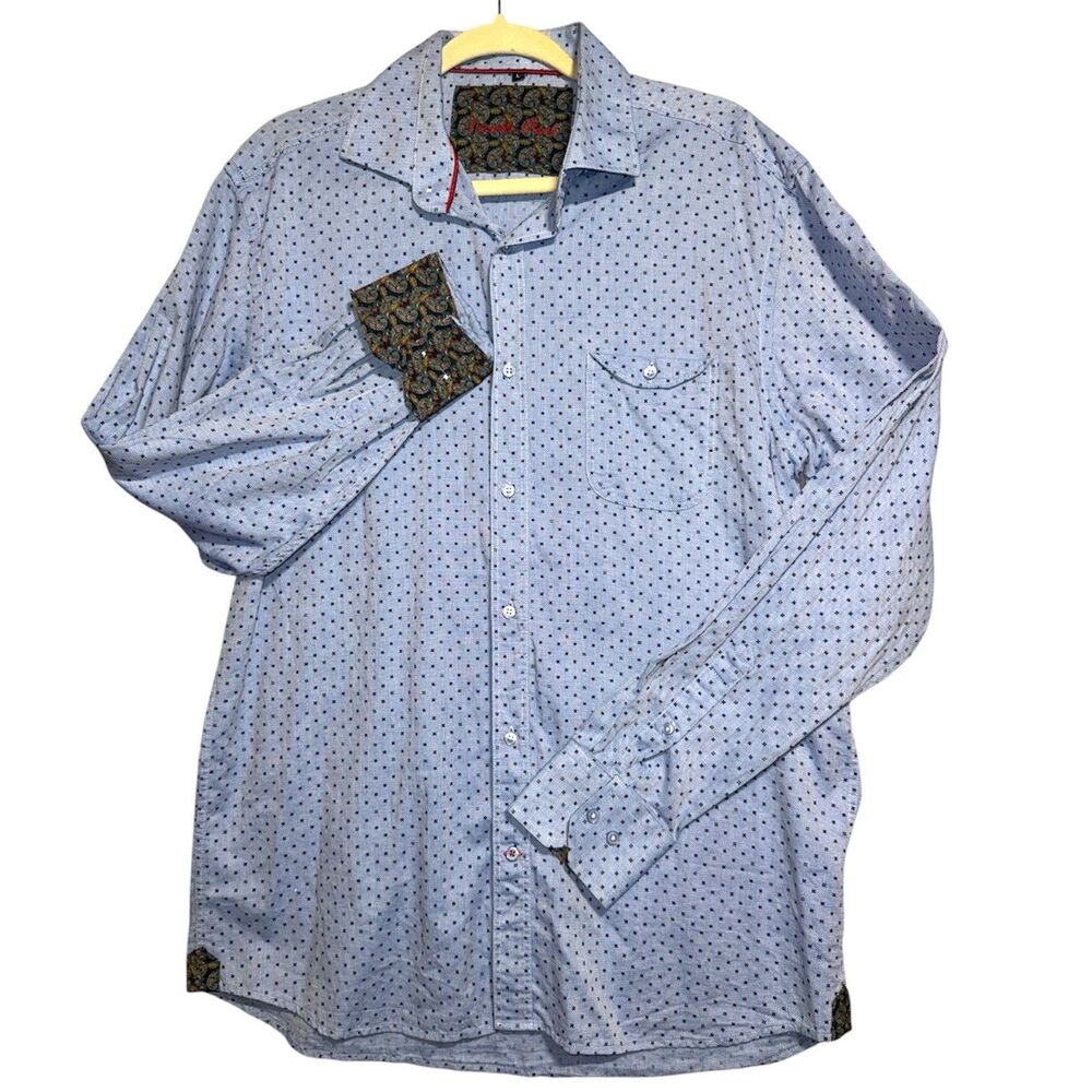 Visconti Black Blue Geometric Designee Long Sleeve Button Down Shirt Men's L